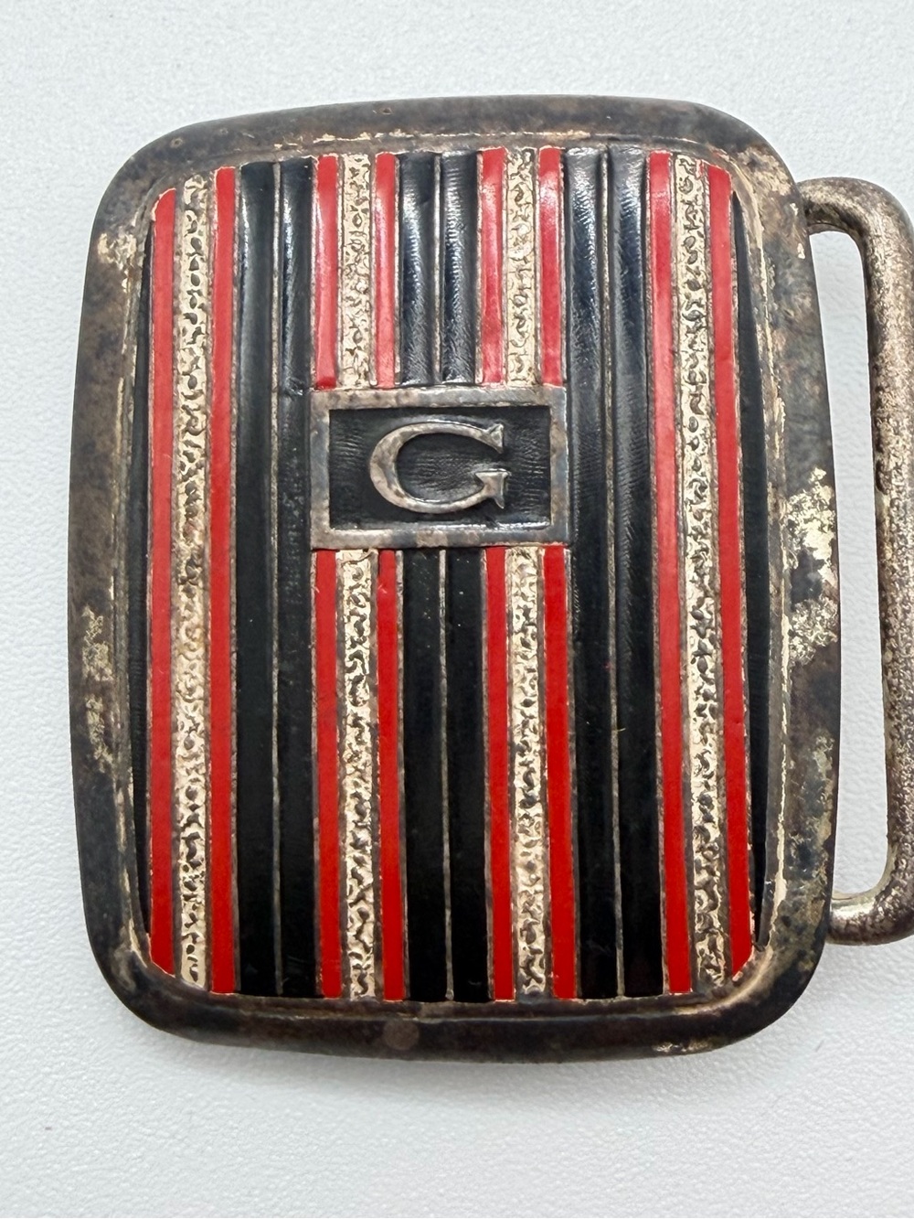 Vintage Hickok Belt Buckle Initial G Bronze Hickok Plate USA Red Black